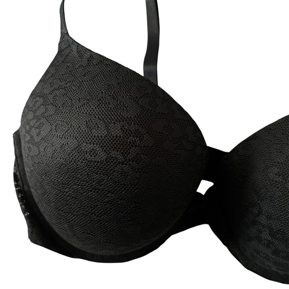 Victoria’s Secret PINK Wear Everywhere Black Lace Leopard Push Up Bra-Size 34D - Picture 2 of 8